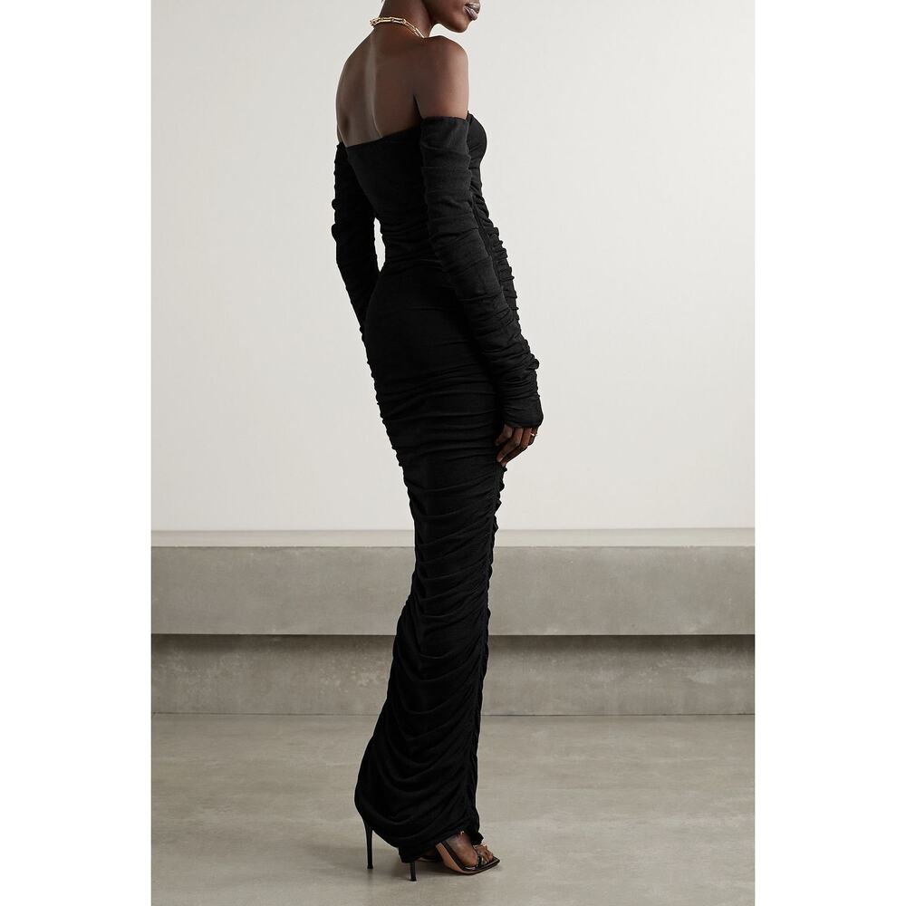 Altuzarra Trikera Off-Shoulder Jersey Maxi Dress sheer long sleeve black size XS - Picture 14 of 16